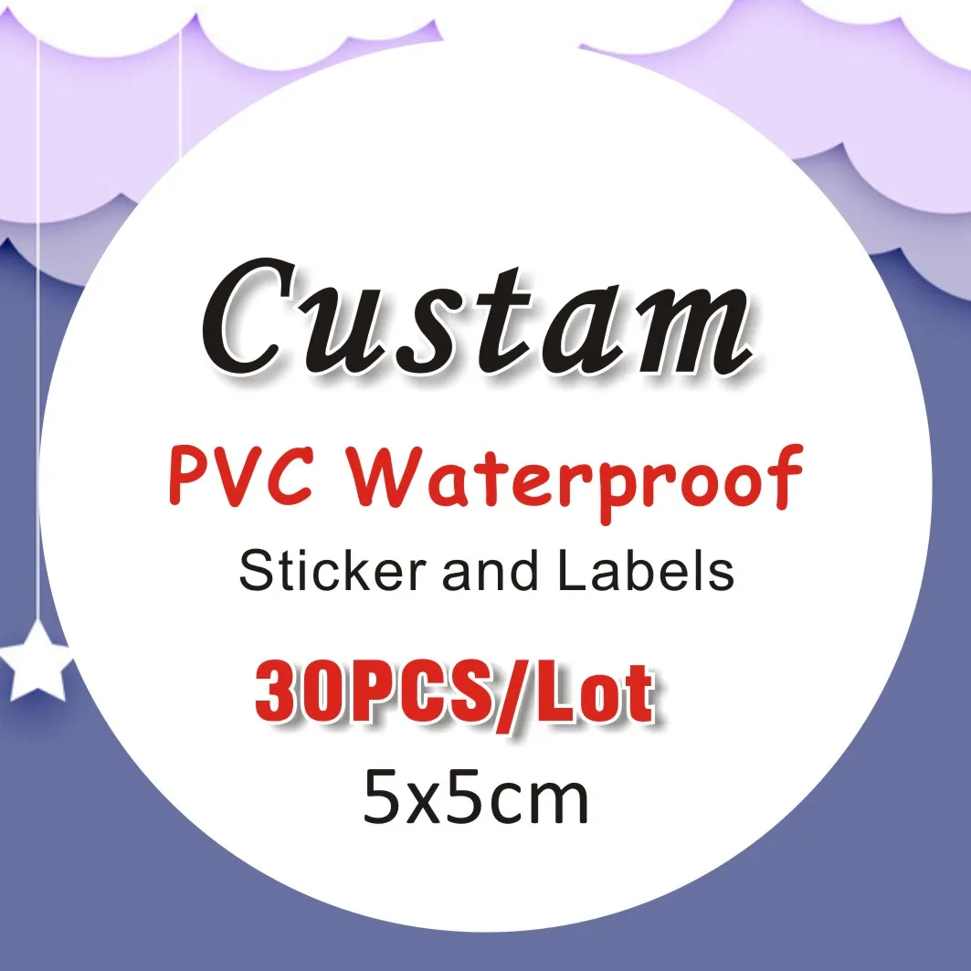 30PCS 5x5cm PVC waterproof stickers custom logo wedding birthday gift box sticker design custom size.stickers