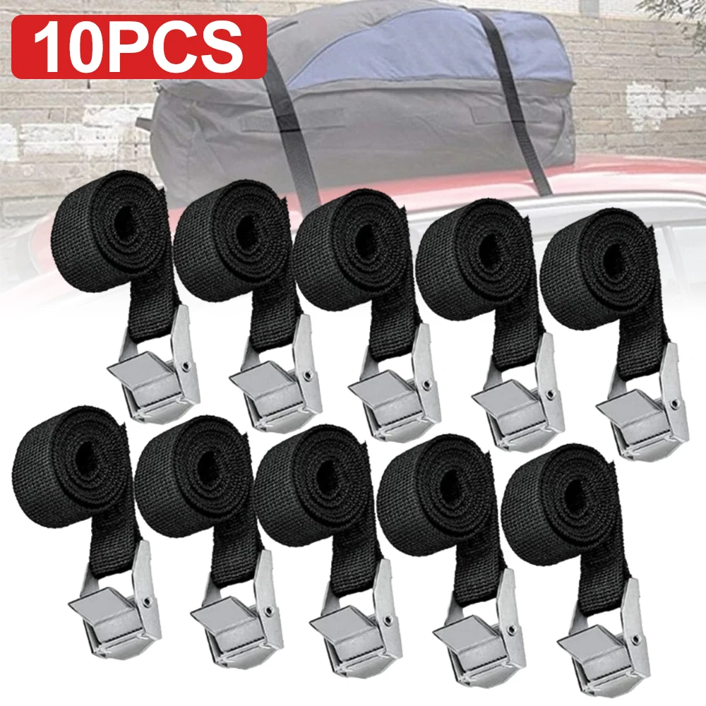 Lot de 10 sangles d'arrimage réglables, sangles d'arrimage à boucle à came, sangles d'arrimage noires, adaptées aux bagages, aux vélos, aux barres de toit, au déménagement et aux activités de plein air.
