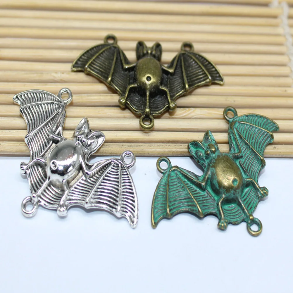 

20 Pcs/2 Bat Pendant Viking Heart Beads Silver Charms Jewely Making Keychain Necklace Vintage