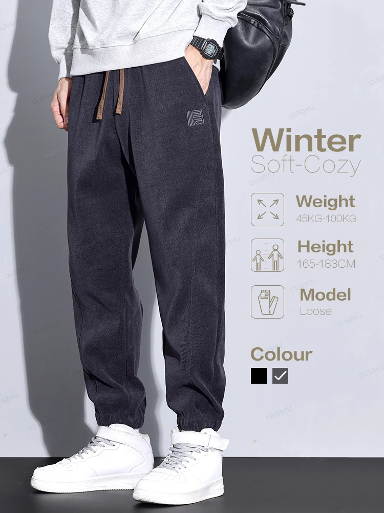 

Autumn Winter Men's Corduroy Trousers Baggy Fashion Classic Elastic Waist Thick Outdoors Casual Harem Pants Male Plus Size Gift