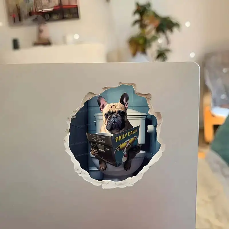 Funny Bulldog Reading Magazine in Bathroom Wall Decal, Vinyl Art Sticker for Home Decor Classroom Kids Room Bedroom Decals M883