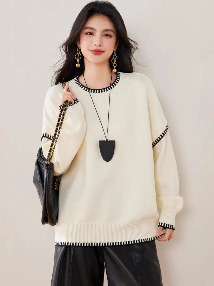 

Round Neck Thickened Warm Street Loose Sweater 2025 Autumn and Winter Fashion New Women's Elegant and Sexy Knitted Hoodie