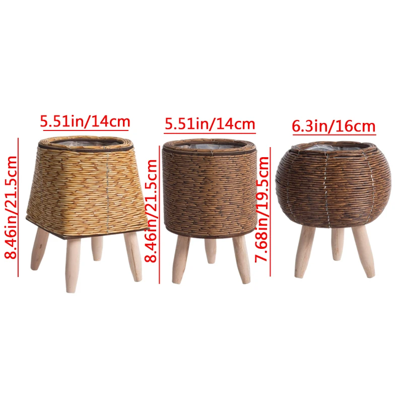 1Pc Rattan fioriera fioriera Desktop creativo contenitore di stoccaggio succulento supporto per piante con staffa per piedi in legno rimovibile