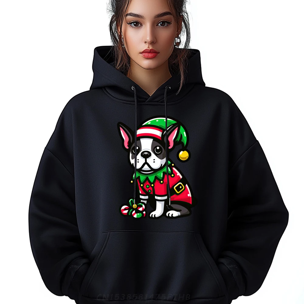 

Boston Terrier Christmas Elf Funny Dog Xmas Mens Korean Fashion Mans Clothes Street