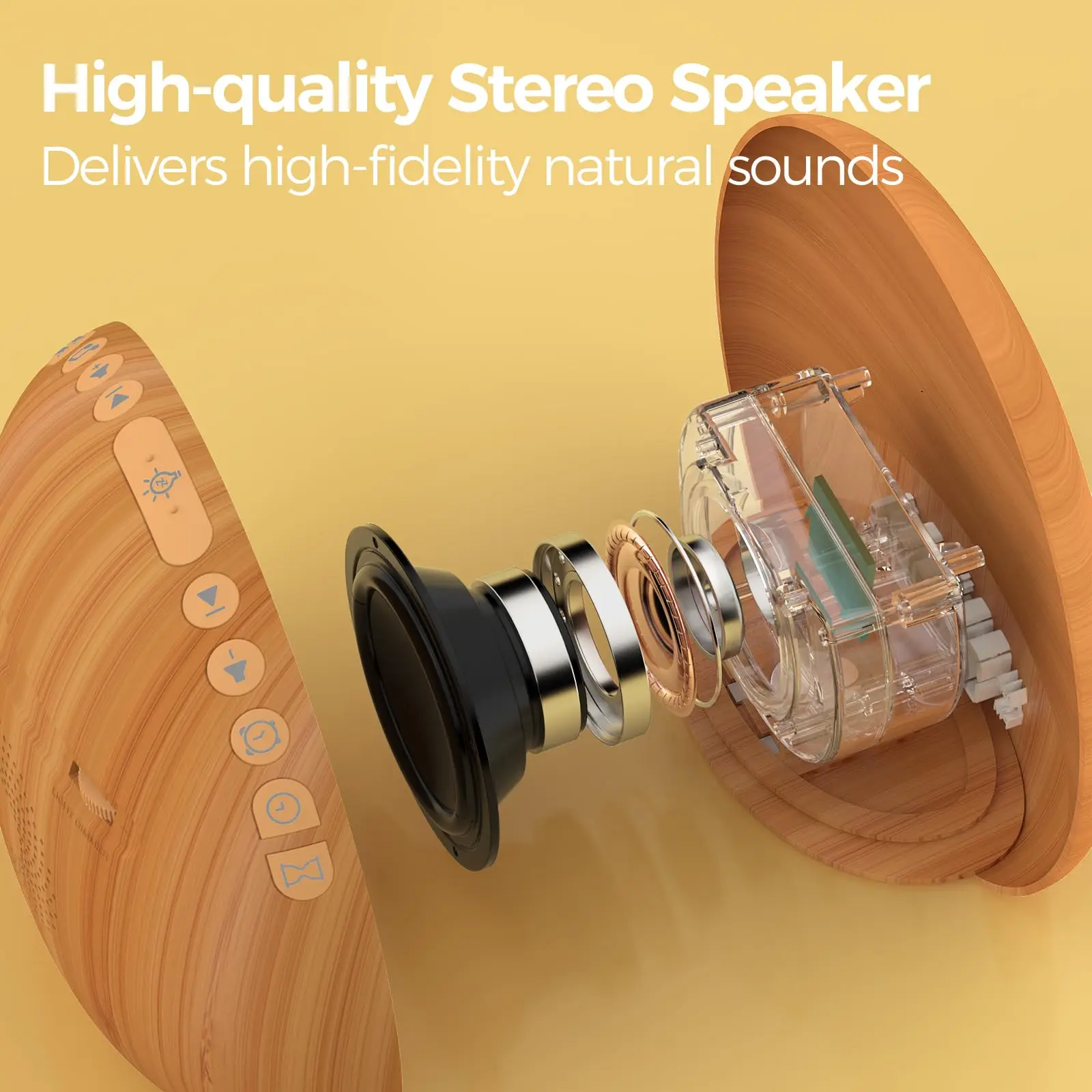 آلة صوت الحبوب الخشبية الطبيعية ساعة منبه شروق الشمس، 26 صوتًا نوم مستوحى من الطبيعة، ساعة قابلة للتعتيم 0-100%، ضوء ليلي #4