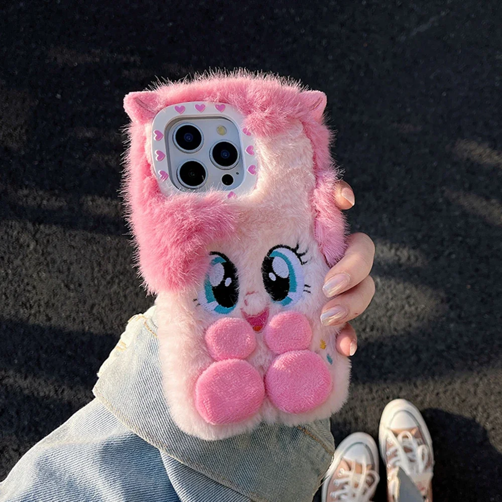 3D Cartoon PLush Winter Mys Littles Ponies Phone Case for IPhone 16 15 14 13 12 11 Pro Max Soft Anti-fall Back Cover Funda