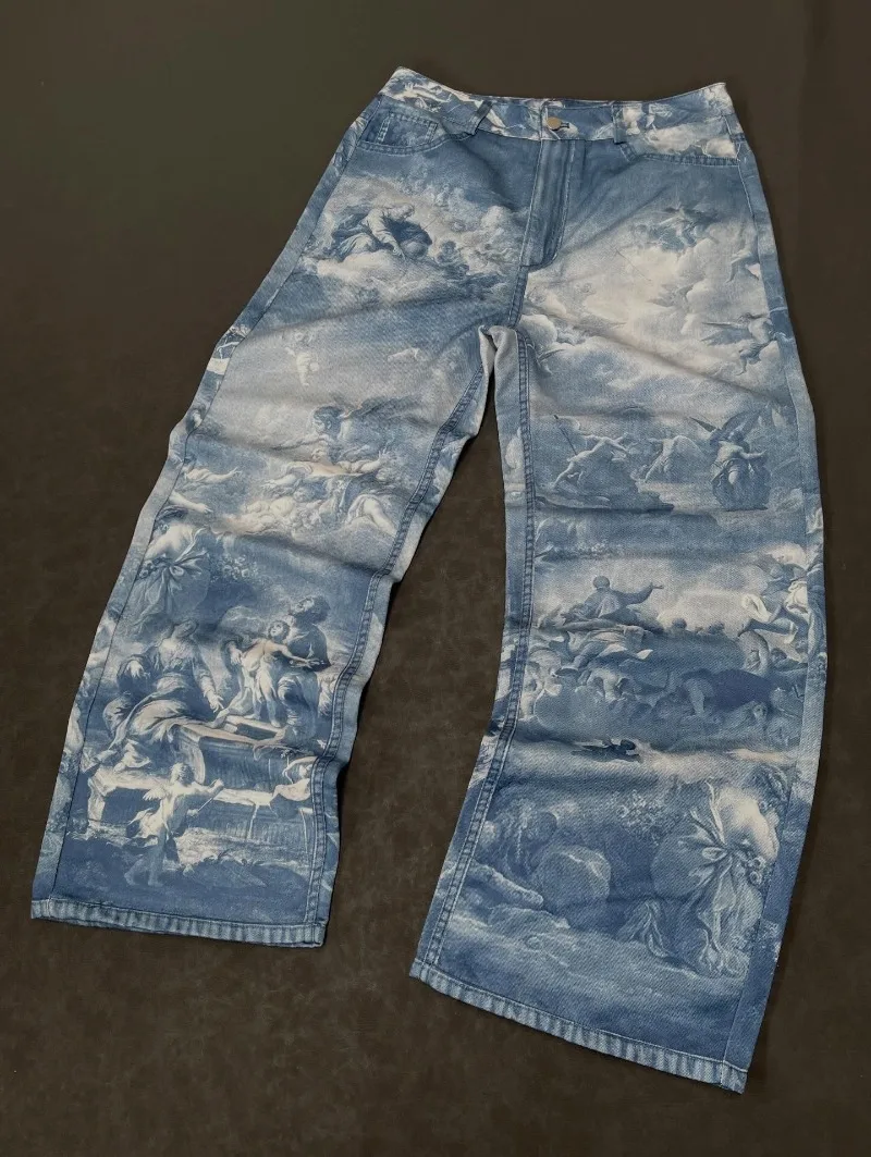 

Новые хип-хоп Harajuku ретро уличные негабаритные потертые джинсы женские Y2K повседневные модные рок-винтажные свободные прямые широкие брюки мужские