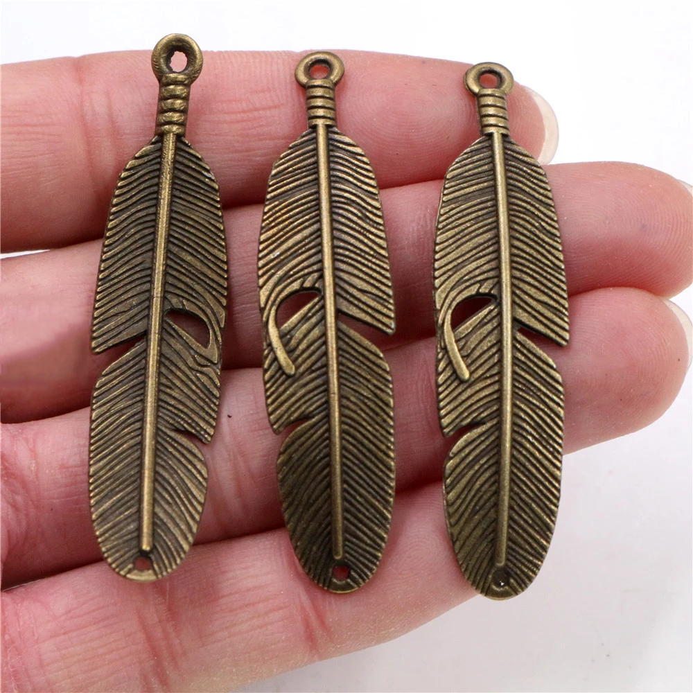 57x13mm 5pcs Antique Bronze and Antique Silver Plated Feather Style Connector Handmade Charms Pendant:DIY for bracelet necklace