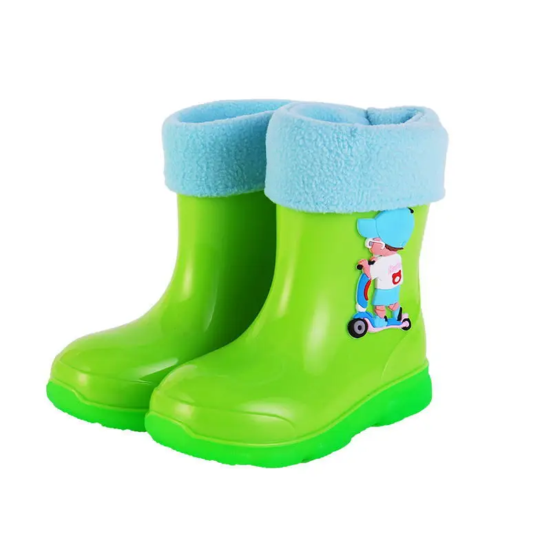 Botas De Lluvia-Chaussures de Pluie de Dessin Animé pour Enfant, Bottes d'Eau en Peluche Amovibles pour Garçons et Bol, Bottes en Caoutchouc, Antidérapantes, 4 Saisons, Poignées Imperméables