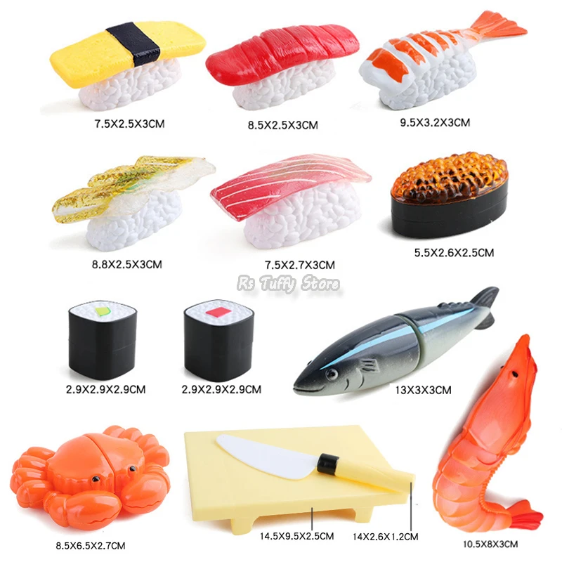 13pcs/Set Plastic Simulational Cut Sushi Seafood Food Pretend Toy Reusable Kitchen Cooking Toys Kids Play House Set Girl Gift