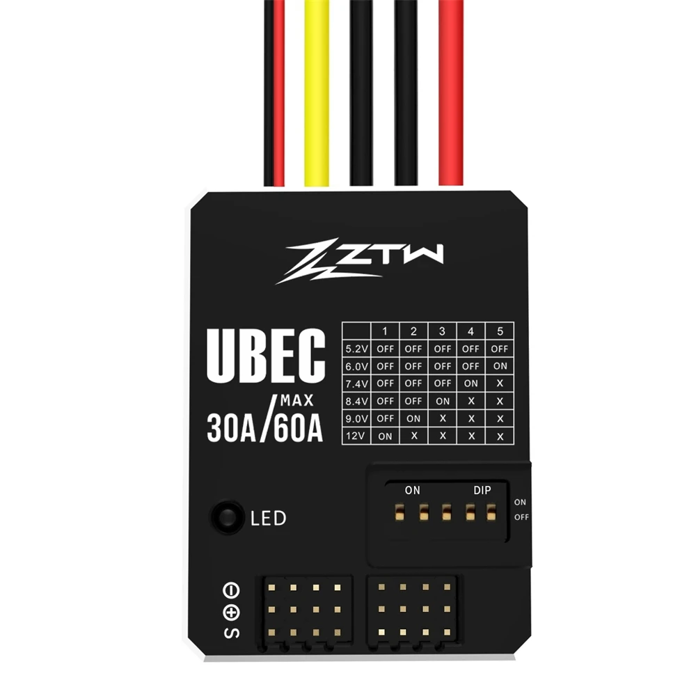 

ZTW UBEC 30A MAX60A HV 3-18S Step-down Module Adjustable 5.2/6/7.4/8.4/9/12V for RC FPV Racing Drone