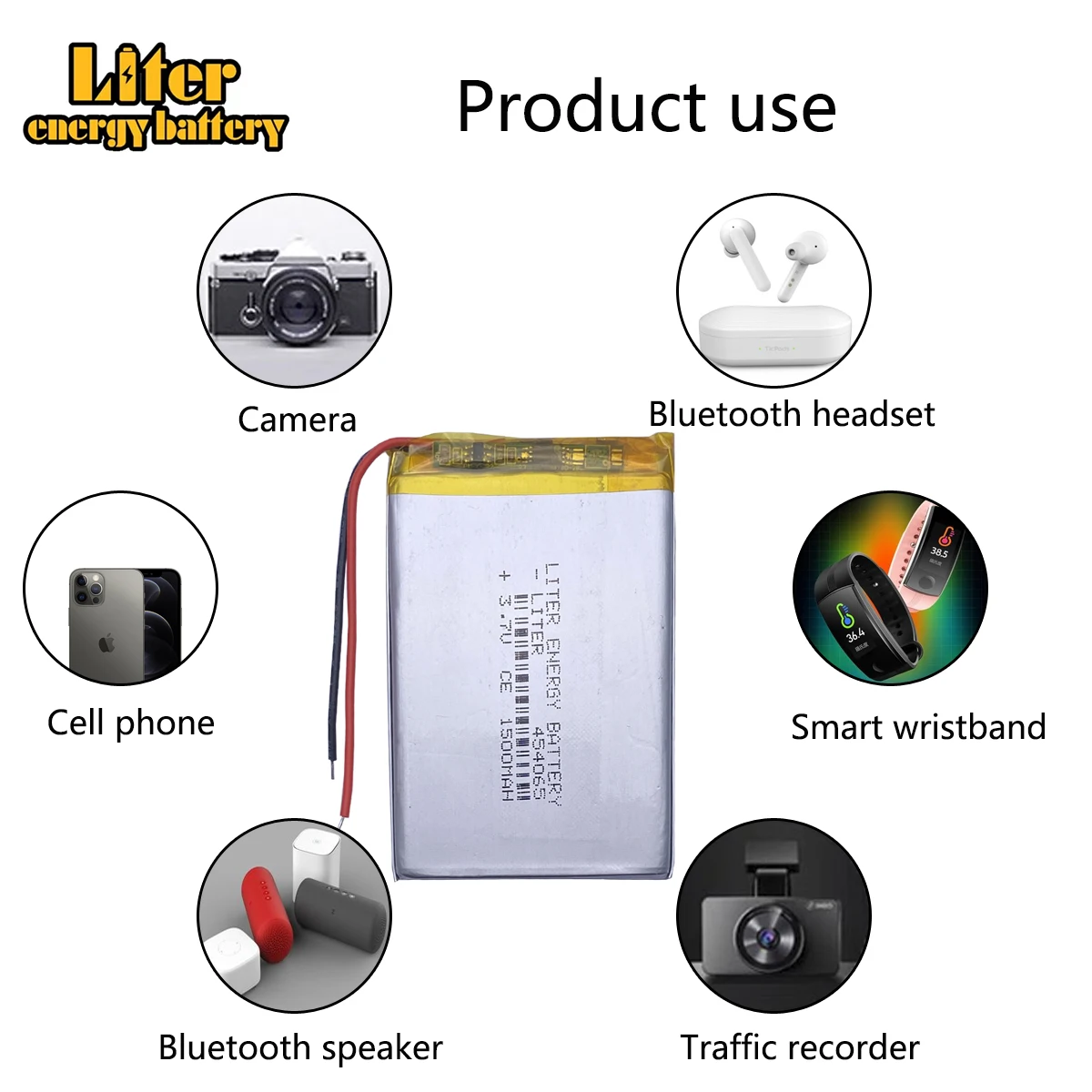 Polymeer Batterij 454065 1500Mah 3.7V Smart Home Mp3 Speakers Li-Ion Batterij Voor Dvr, Gps, Mp3, Mp4, Mobiele Telefoon, Luidspreker