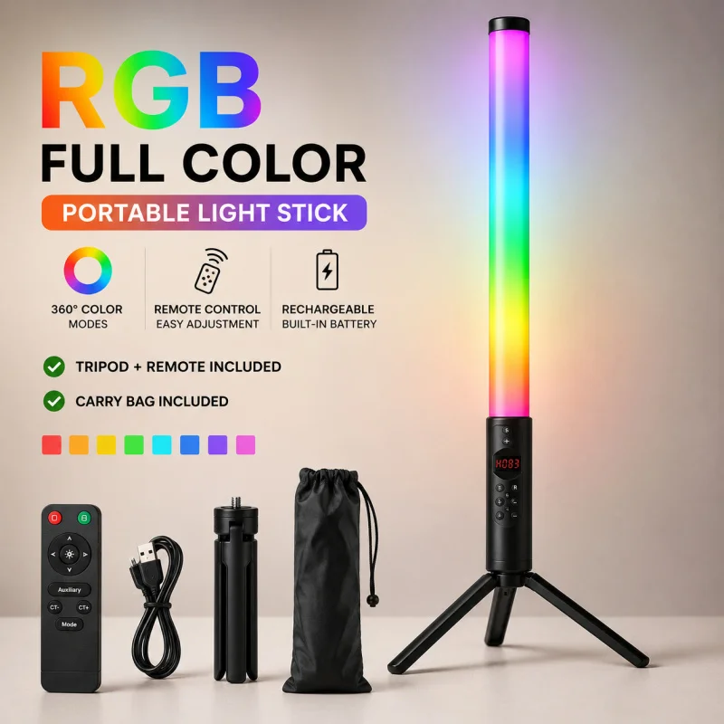 RGB Handheld Video Light Wand, Portable LED Fill Light for Photography, Vlog, Live Stream, Studio and Indoor Shooting