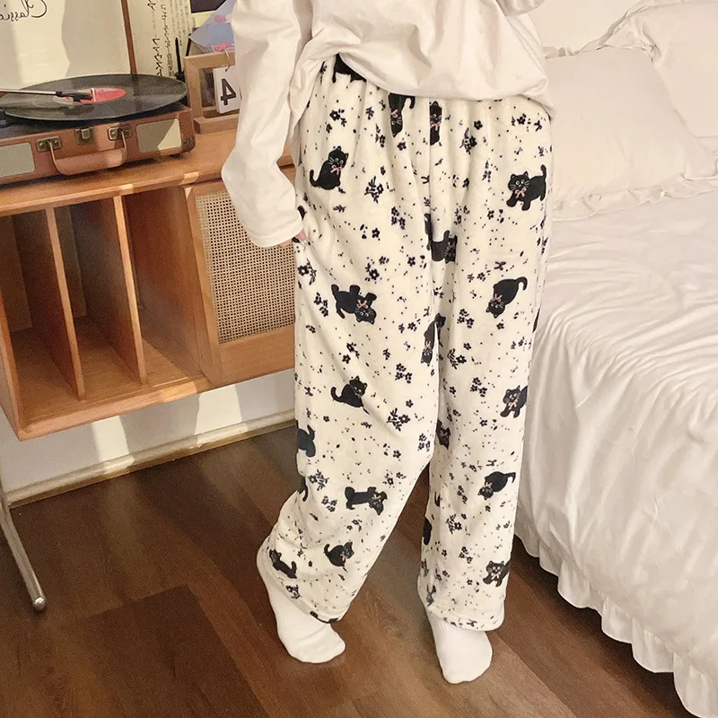 

Новые пижамные штаны с героями мультфильмов для девочек, осенне-зимняя домашняя одежда, фланелевые милые пижамы сохраняют тепло с принтом, утепленная женская ночная рубашка, оптовая продажа