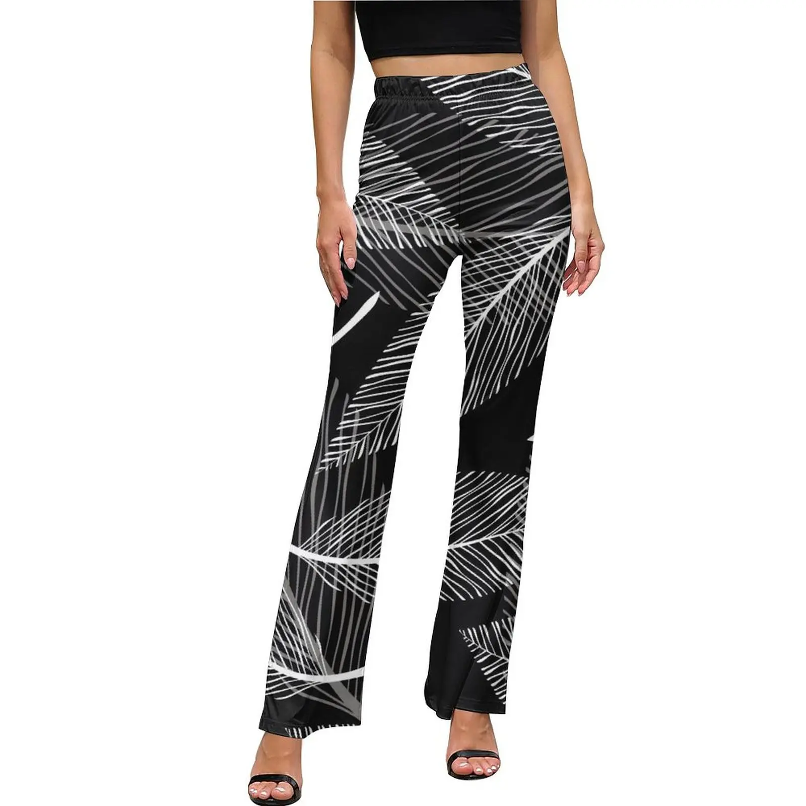 

White Leaf Pants High Waist Plant Print Aesthetic Flared Pants Autumn Casual Graphic Oversized Trousers