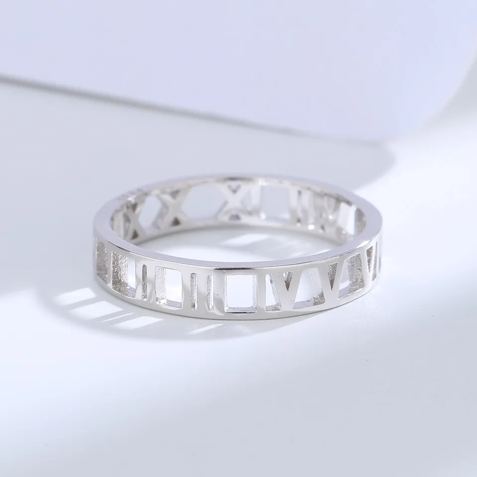 Buyee 925 Sterling Silver Simple Ring Finger Light Polishing Roman Number Sweet Ring for Woman Man Fashion Fine Jewelry Cricle