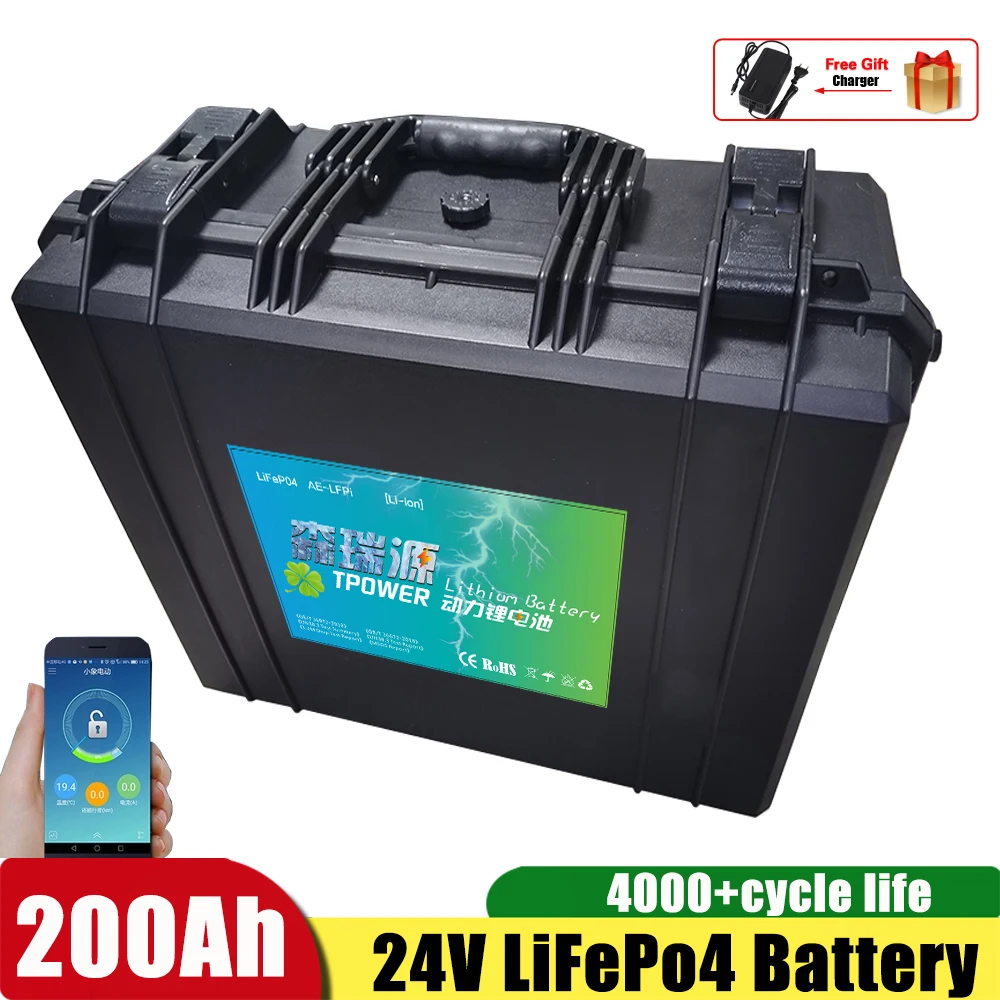 

Waterproof IP67 Suitcase 24V 200Ah LiFepo4 Battery for Fishing Boat Fifth Wheelers Solar System Leisure Yachts +20A Charger