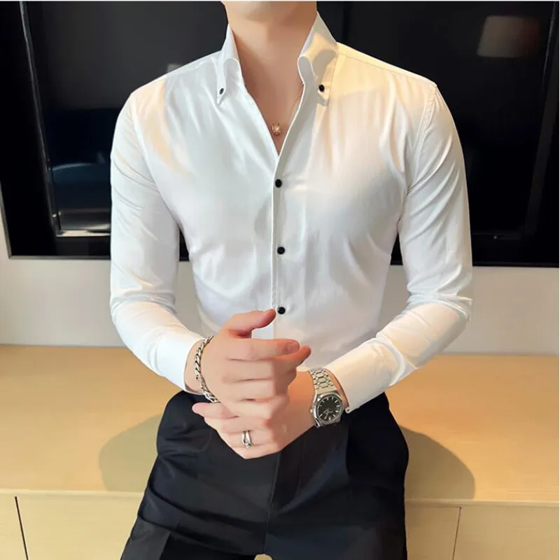 2023 Spring Autumn Men\'s Business Office Dress Shirts/Male Slim Fit High Quality Casual Long-Sleeved Shirt  Homme Tops S-3XL