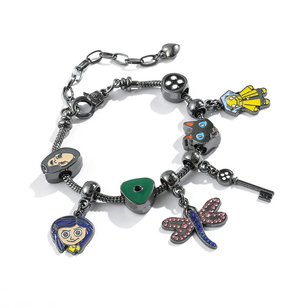 

Disney Coraline & the Secret Door Bracelet Cartoon Figure Coraline Metal Badge Pendant Beads Bracelet DIY Jewelry Accessories