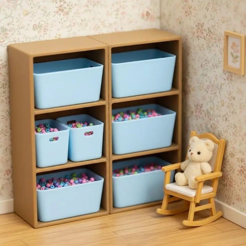 Blue Compact Storage Box for Dollhouse Scene Miniature Shelf 1Pcs Decor Bin