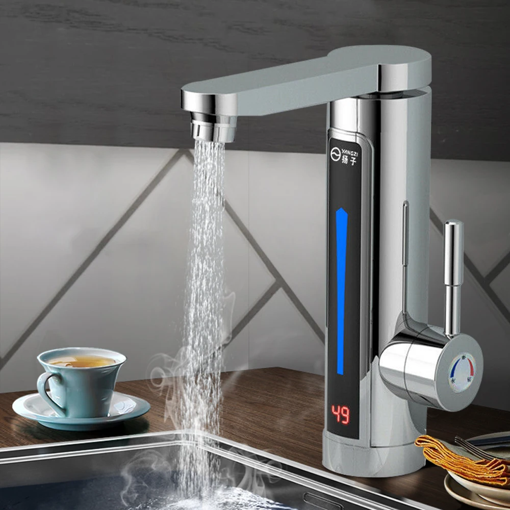 HOand-Robinet chauffe-eau électrique rotatif à 360 °, 3,3 kW, robinet de cuisine, chauffage immédiat de l\'eau, LED