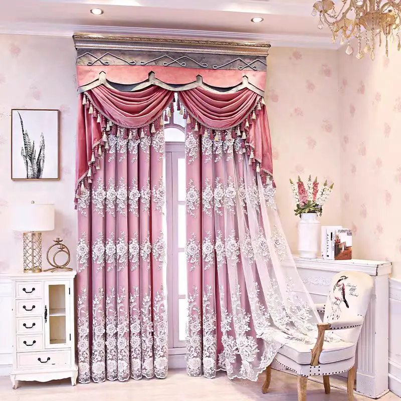 

(10007) New European style pink double curtains for living room, wedding room and bedroom, luxurious and atmospheric finished pr