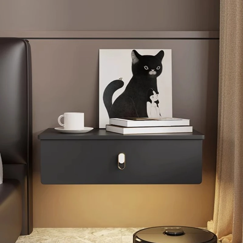 Picture 4: Modern ‌Floating Nightstand Solid Wood Wall Mounted Bedside Cabinet Space Saving Storage Drawer for Luxury Bedroom Furniture