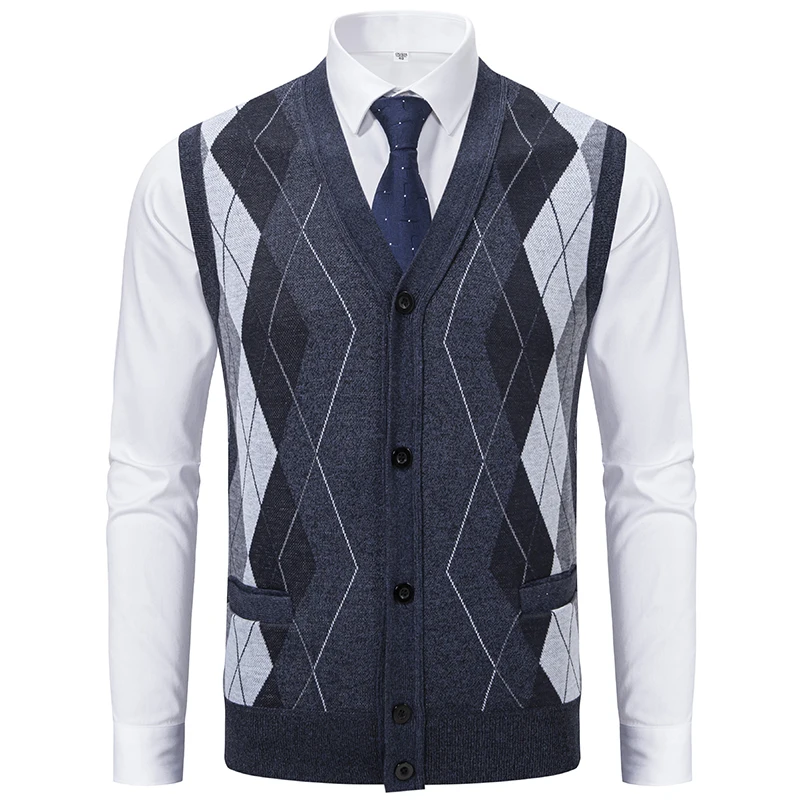 Men Classic V-neck Sweater Vests Men's Cable Knit Sweater Vest Wool Blend V Neck Button Down Sleeveless Cardigan Vest