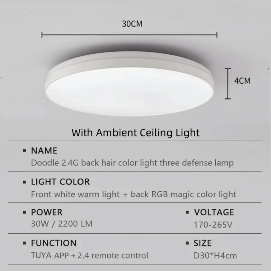 Imagem -06 - Tuya-lâmpada de Teto Inteligente Led com Controle Remoto Regulável Rgb Luz Doméstica Sala de Estar Quarto Estudo Decoração Iluminação