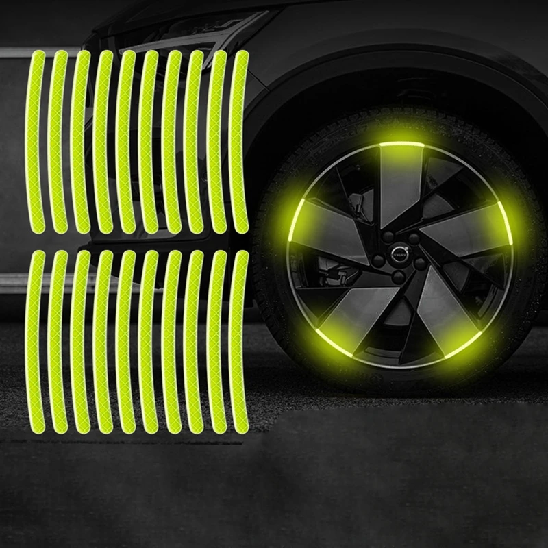 

20PCS Auto Motorcycle Bicycle Wheel Hub Reflective Sticker Tire Rim Luminous Sticker Safety Reflective Strip Sticker Fluorescent