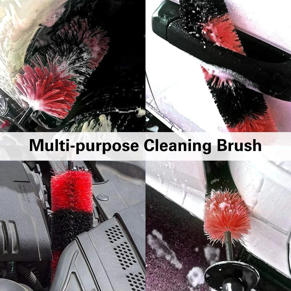 Car Wheel Multifunction Cleaning Brush Long Soft Handle Rim Hub Microfiber Brush Tire Detail Brush Auto Motorcycle Washing Tool image 3
