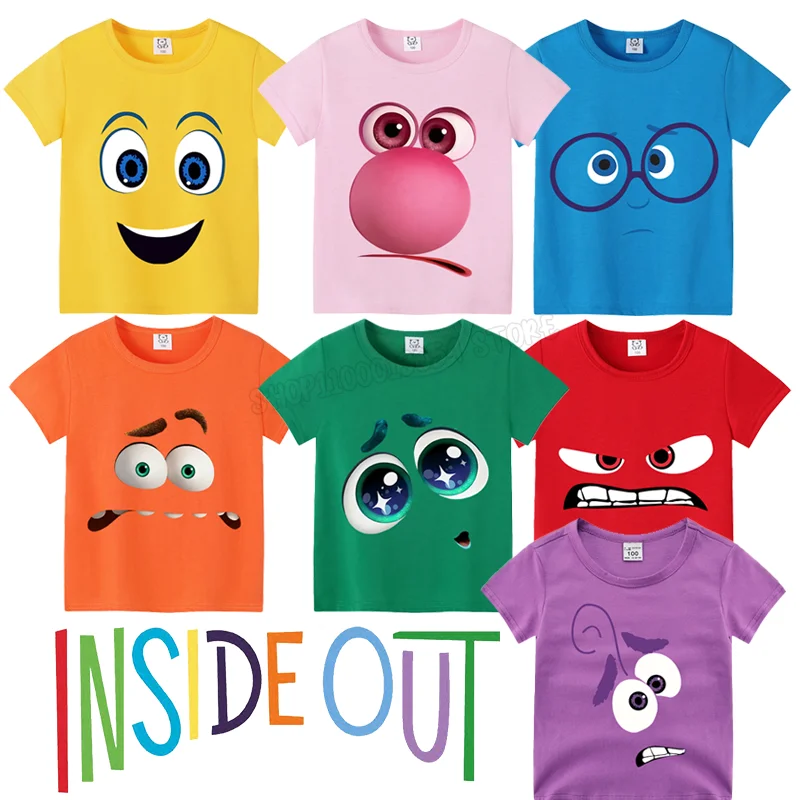 Movie Inside Out 2 T-shirt for Boys Girls Fashion Kids Clothes Cute Figure Clothing Summer Cotton Short Tops Aesthetic Gift 2024