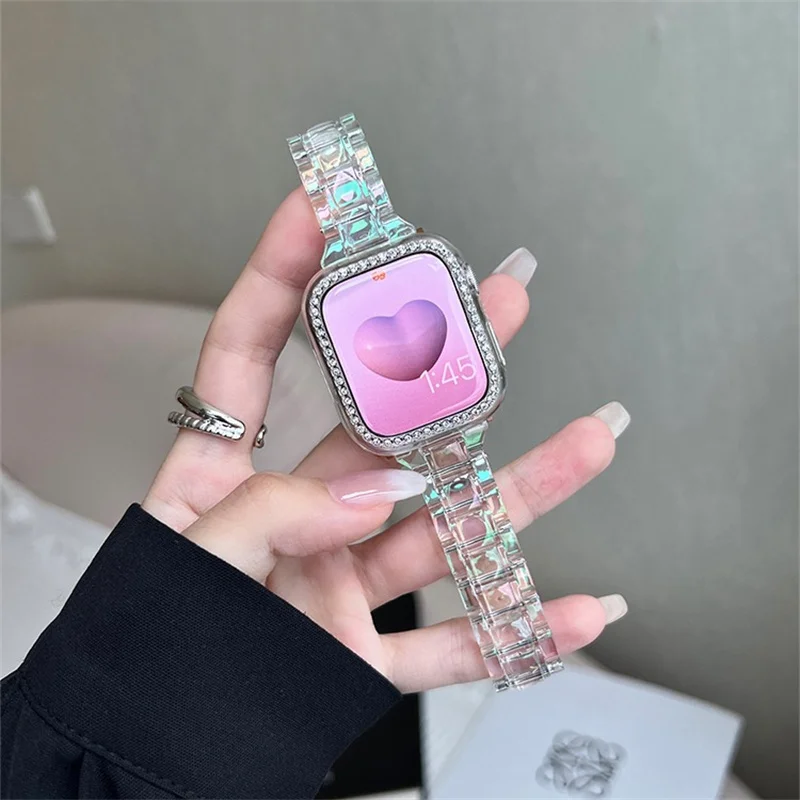 Rainbow Laser Transparent Band+Case For Apple Watch 7 41mm 45mm 38 40 42 44mm Glacier Strap Women Bracelet For iWatch 7 6 5 4 3