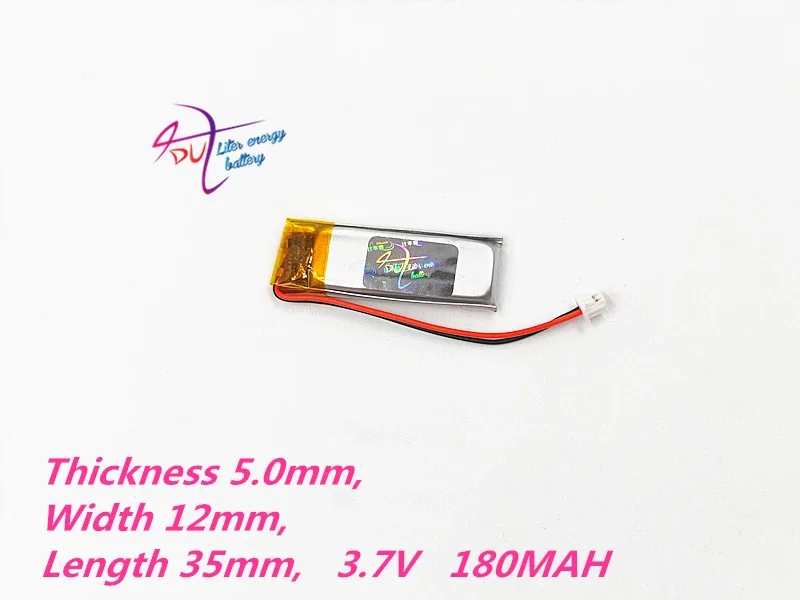 501235 3.7V 180mAh bateria LiPo JST ZH 1.5mm 2 pinowe złącze akumulator litowo-polimerowy do Mp3 bluetooth GPS PSP zestaw słuchawkowy