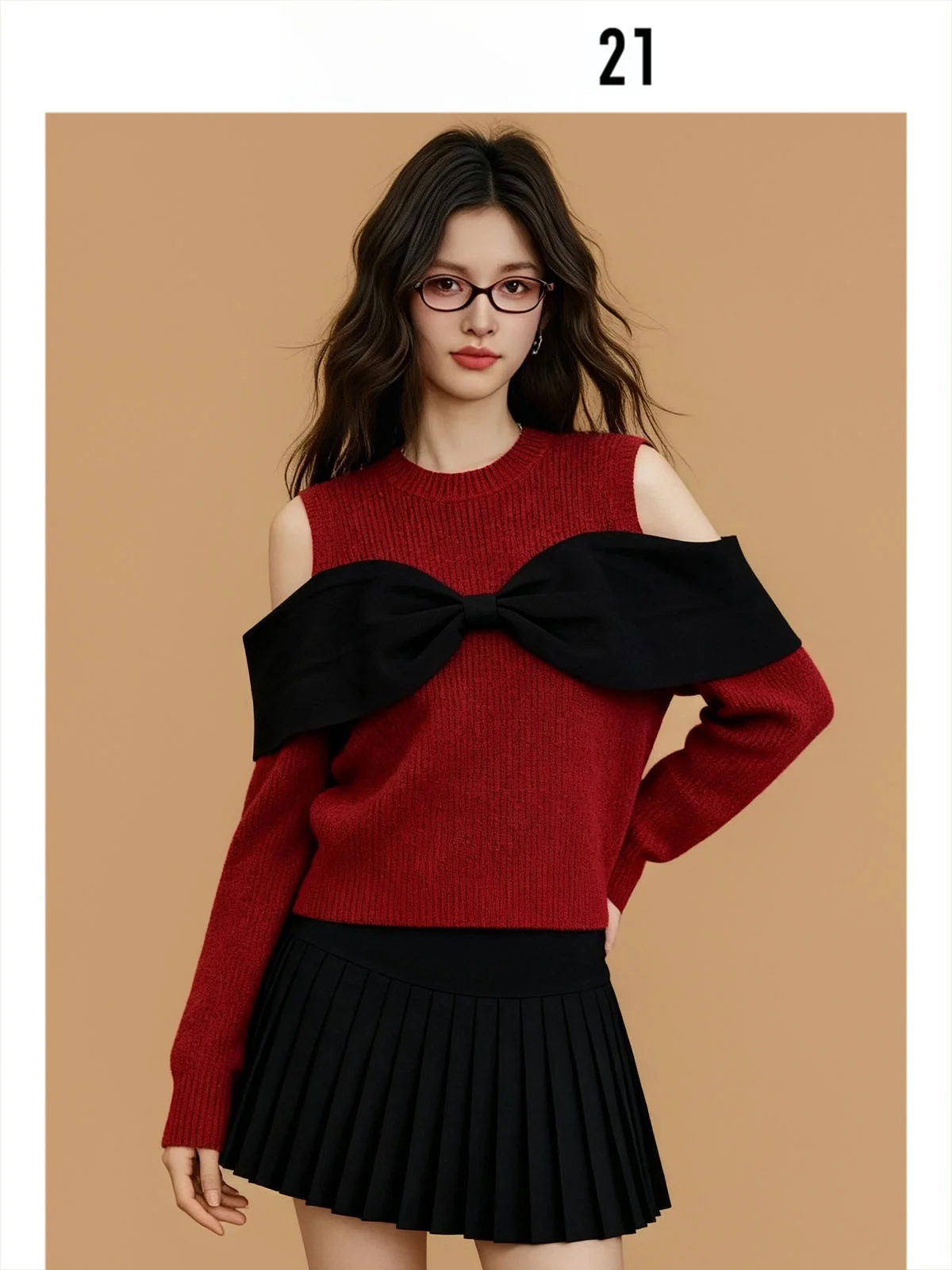 

Женский вязаный свитер Forever 2 Knot Luy Year Red с открытыми плечами, длинными рукавами, создающий уютное зимнее настроение, новинка