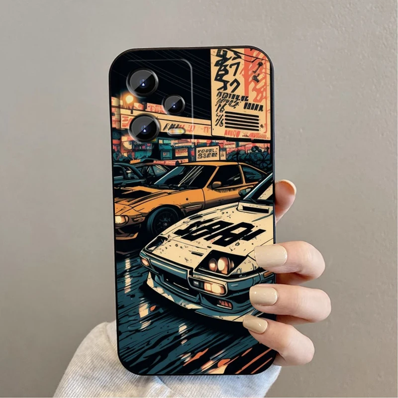 Anime Initial D Car Comics For Xiaomi Redmi Note 13 12R 12 12S Turbo 11 11T 11S 10 10S Pro Plus 5G Black Soft Phone Case image 3