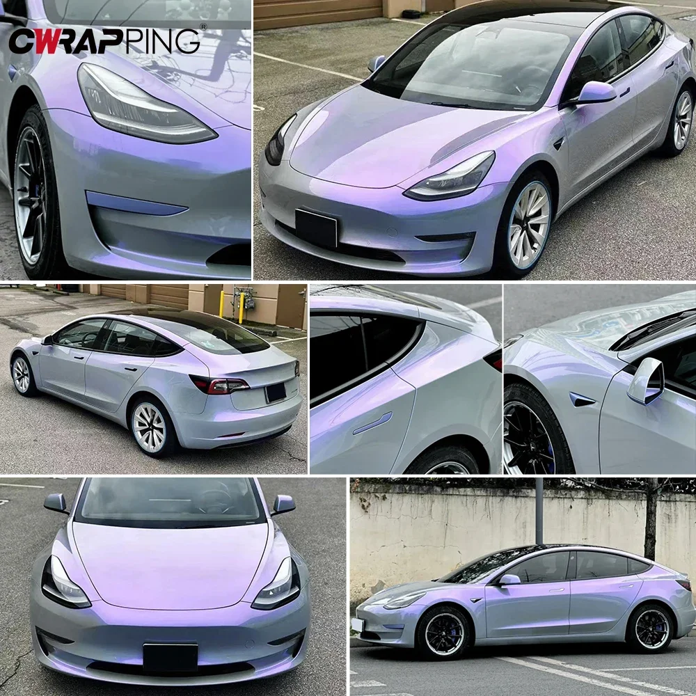 ملصق سيارة لامع رمادي أرجواني أفلام التغليف الفينيل فقاعة الحرة ملصقات الإناث السيارات الخارجي الداخلية لسيارات BMW أودي الملحقات