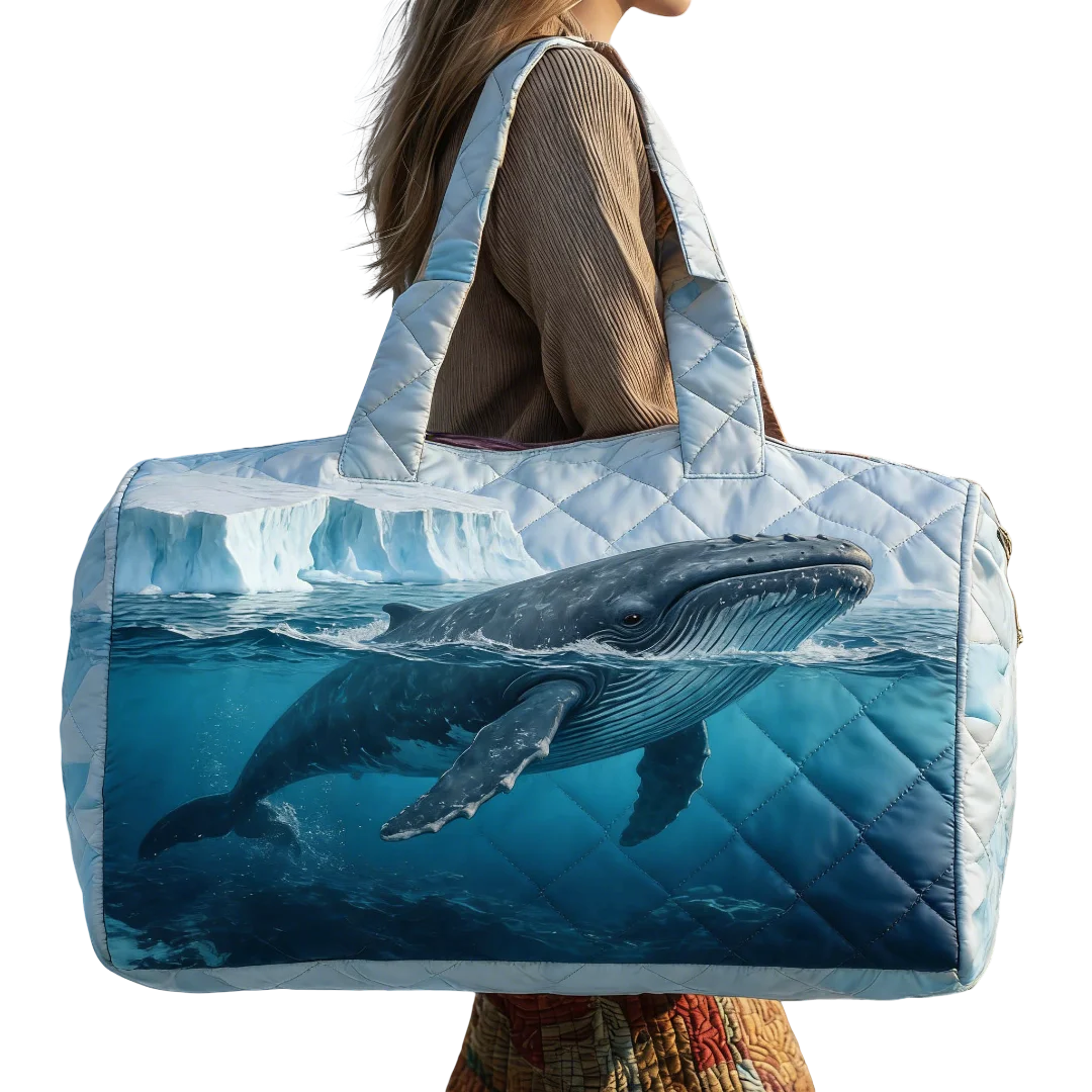 

Arctic Whale Iceberg Scenery Print Quilted Duffel Bag Women Men Lightweight Large Capacity Travel Handbag
