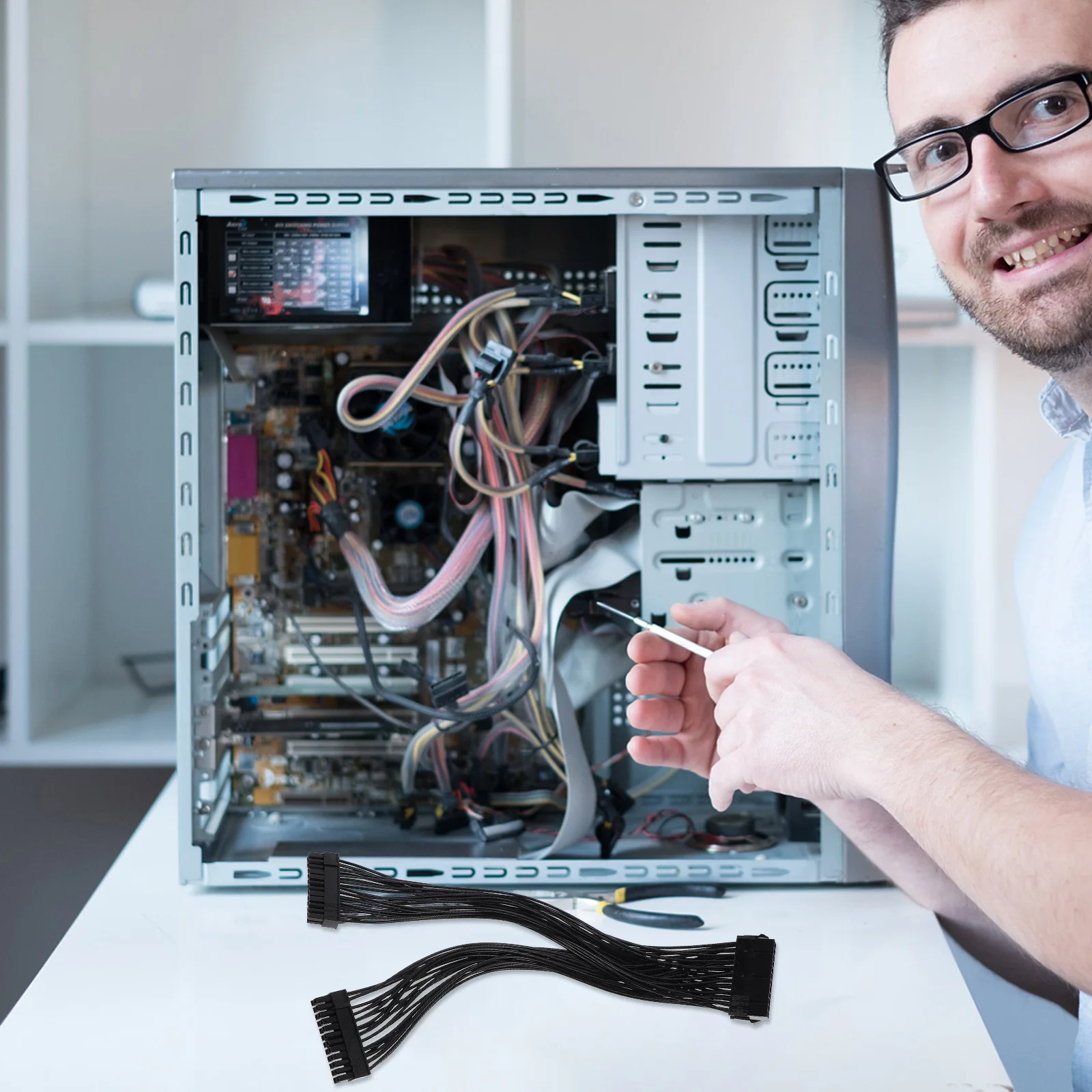 

Dual Adapter 24pin Synchronous Power Cord Motherboard Extension Cable High Durability Fine Craftsmanship Dual Adapter