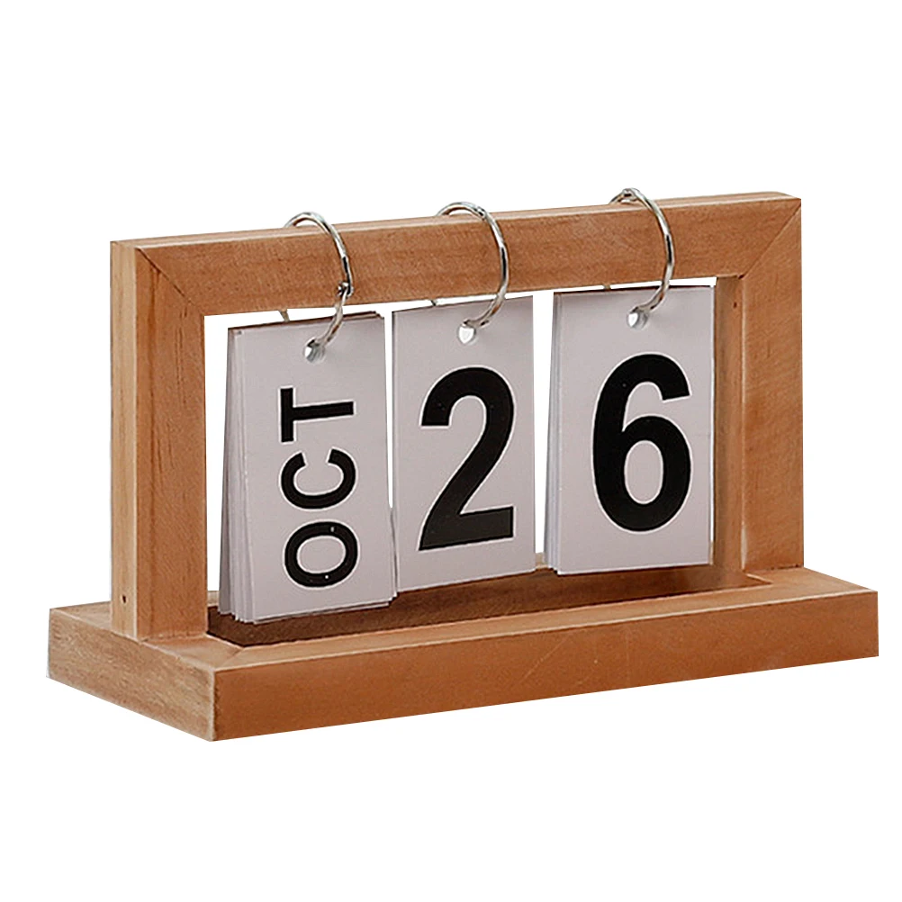 

Wooden Desktop Calendar Creative Design Material Manual Flip Page Date Display Simple Ornament Office Decor