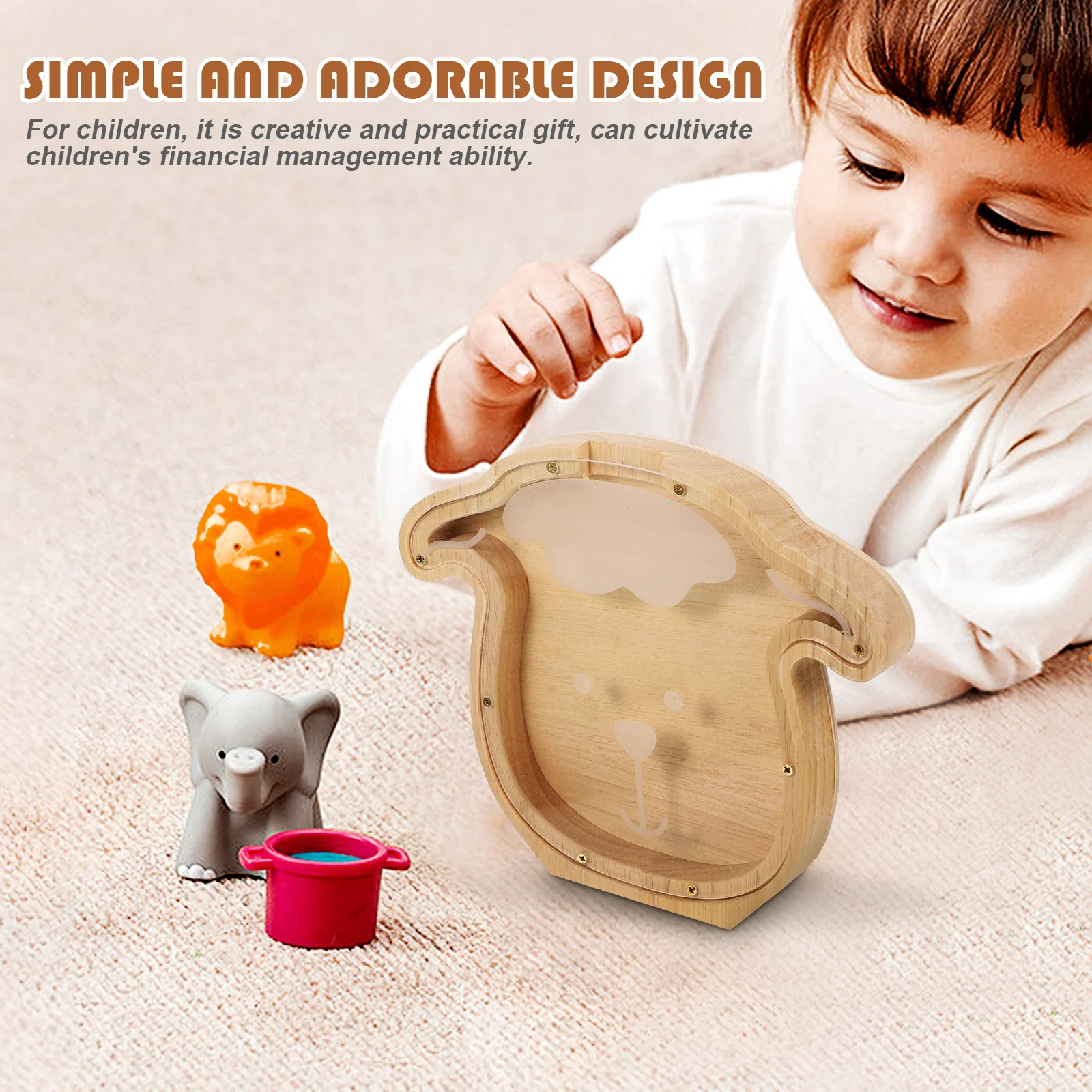

Wooden Animal Rabbit Coin Bank Kids Piggy Bank Creative Money Pot Decorative Saving Box Money Pot Home Decor Kids Gift