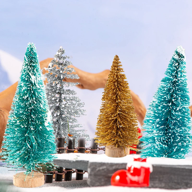 Micro ornements de paysage colorés, arbres de Noël grossiers enrichis, arbres de Noël enrichis par la neige, décoration d'intérieur créative et mignonne, 15 pièces