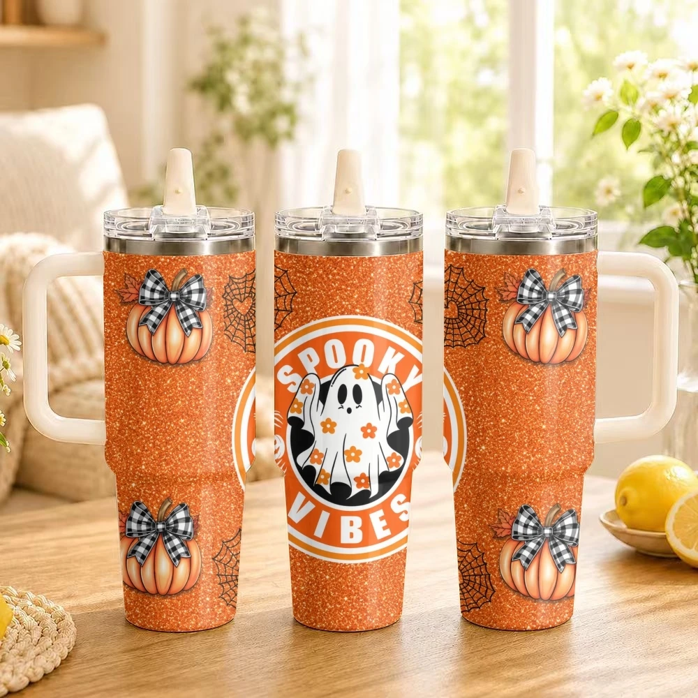 Spooky Coffee Ghost Vacuum Flasks 40oz Stainless Steel Insulated Tumbler Leakproof Vacuum Travel Mug Portable Coffee Cup