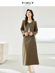 VIMLY Women Elegant Solid Spring  Autumn Office Lady Skirt Suits Midi Skirt And O-Neck Long Sleeve Jacket 2pcs Set 16075