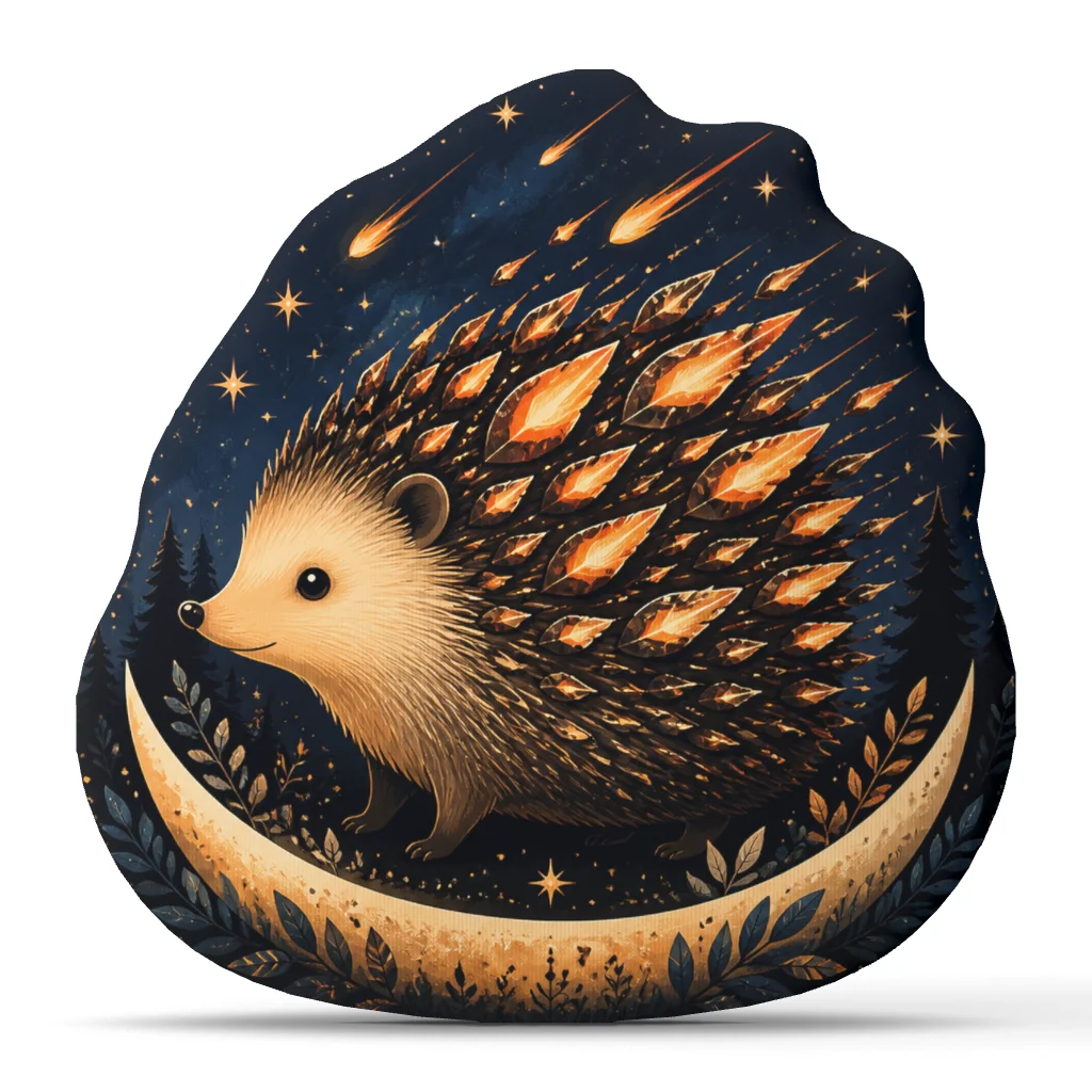 Celestial Hedgehog Plush Pillow Crystal Quill Cushion Irregular Stuffed Throw Pillow Night Sky Woodland Art Home Decor Gift