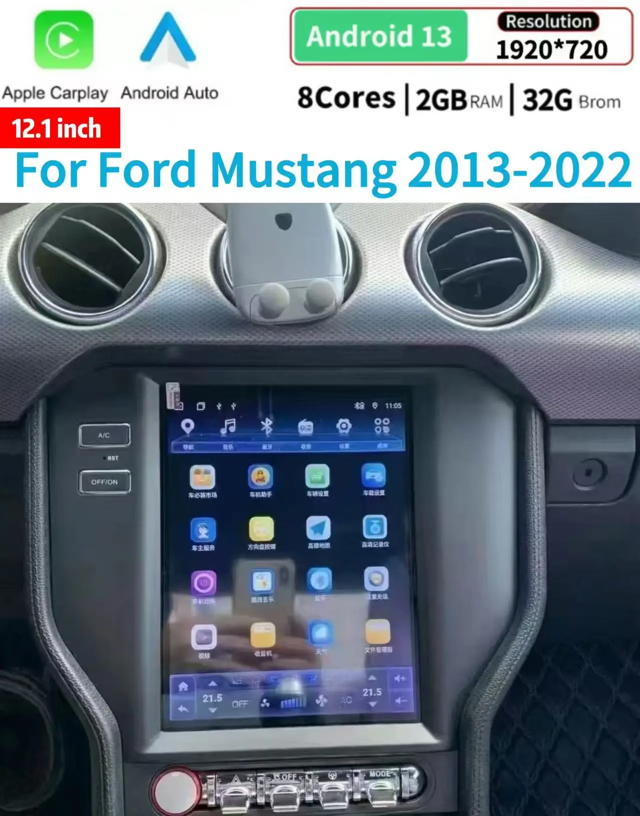 

10.4" Android Navigation Car GPS Stereo Radio Carplay For Ford Mustang 2013~2020