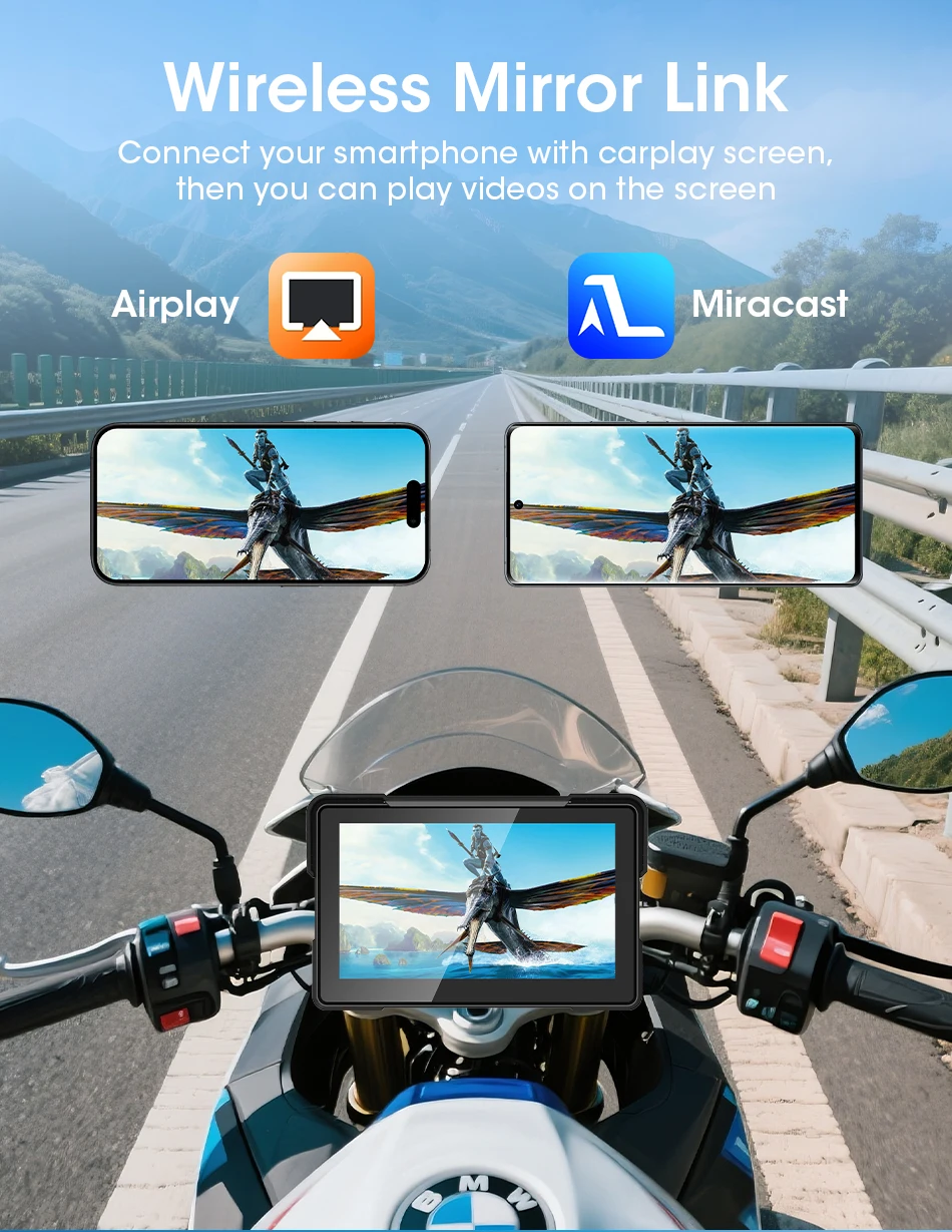 Srnubi 7-Zoll-Motorradradio für BMW R1200GS/ R1250GS/ R1300GS /S1000XR, kabelloses Carplay und Android Auto, GPS-Navigation, PND – Detail 5