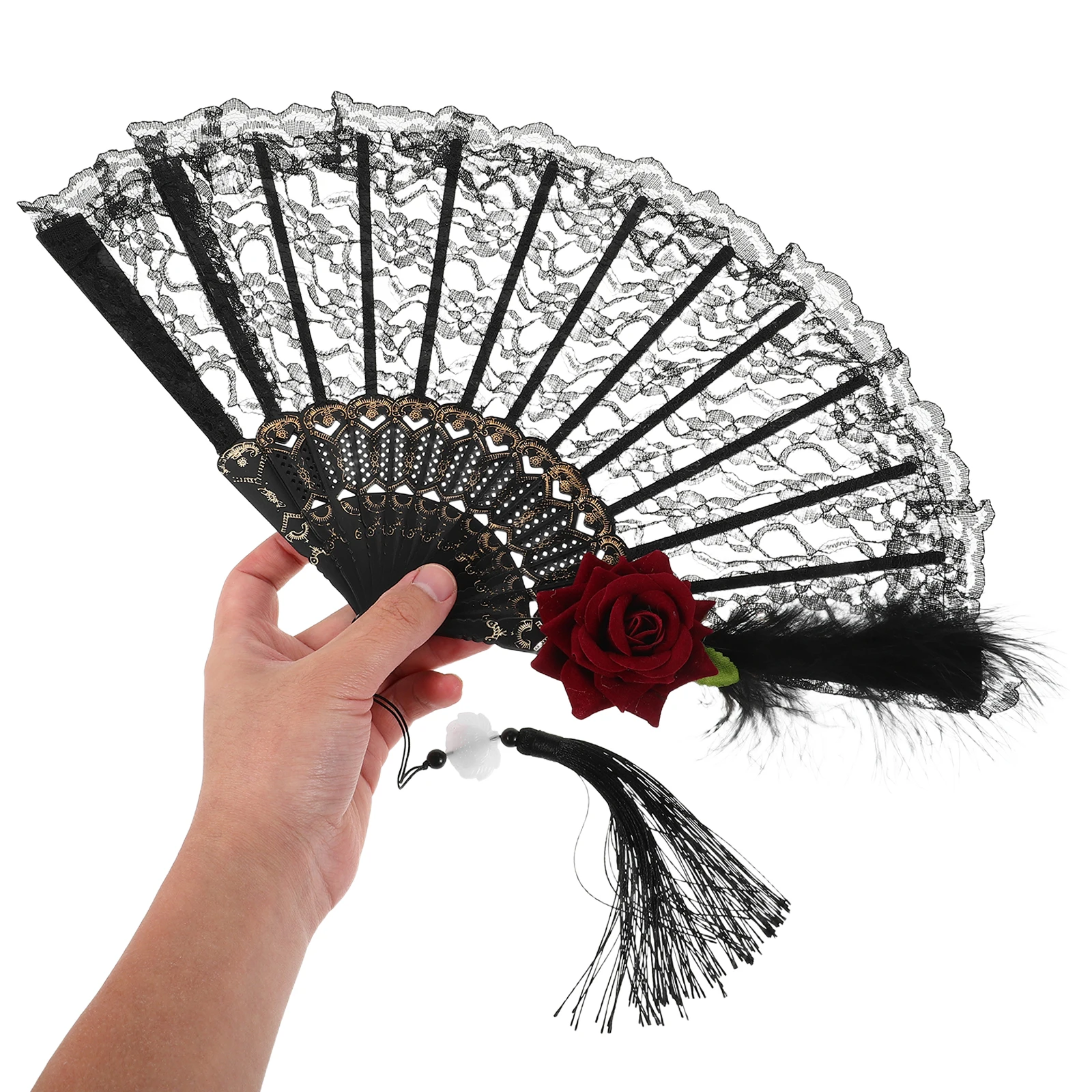 

Retro Gothic Palace Style Tea Party Folding Fan Decorative Lace Hand Fan For Women Black Bridal Handheld