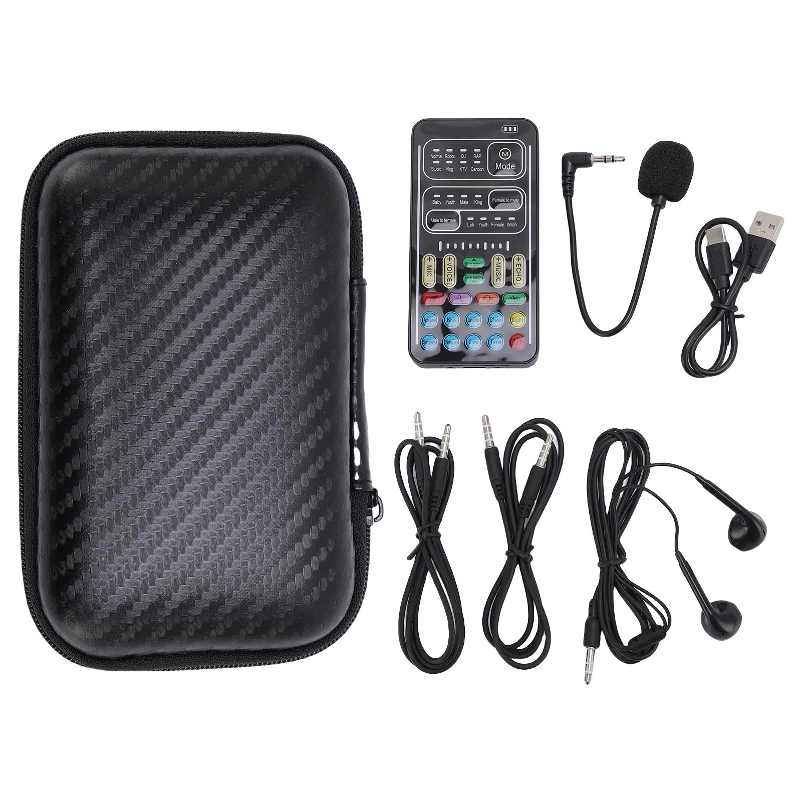 

Small Sound Card Multiple Modes Voice Changer 3.5mm Interface Plug and Play with Earphones Microphone for Phone Computer Tablet