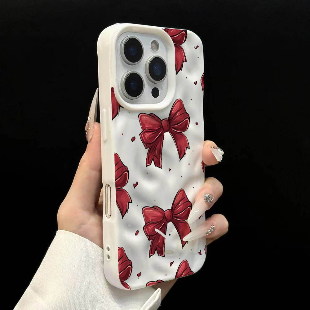 Koreanischer Stil Niedliche Schleifendruck-Handyhülle für iPhone 17 16 15 14 13 12 11 Pro Max 14 Plus 17Air Falten-Wellen-Soft-Silikonhülle – Detail 8